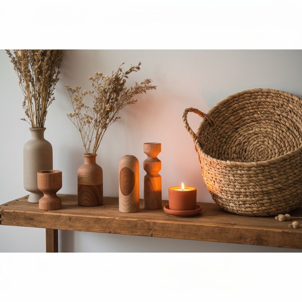 Peças de decoração da coleção BellaEssência numa composição de vitrine